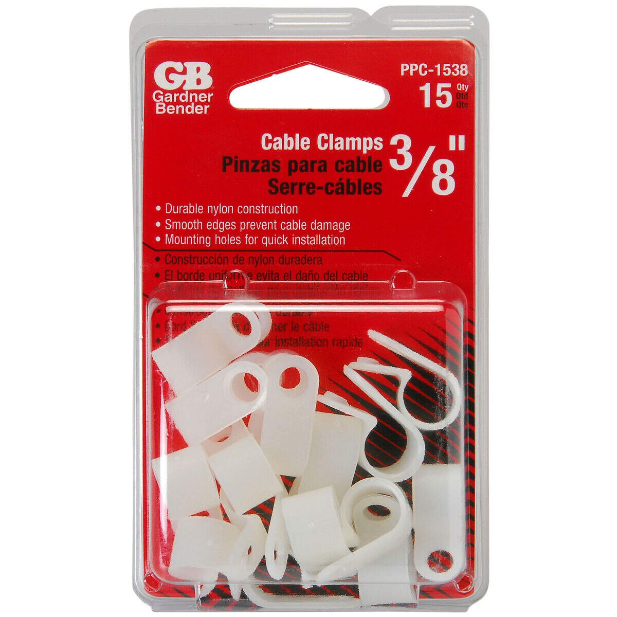 GB PPC1538 3/8" Nylon Cable Clamps Natural 15 Pcs.